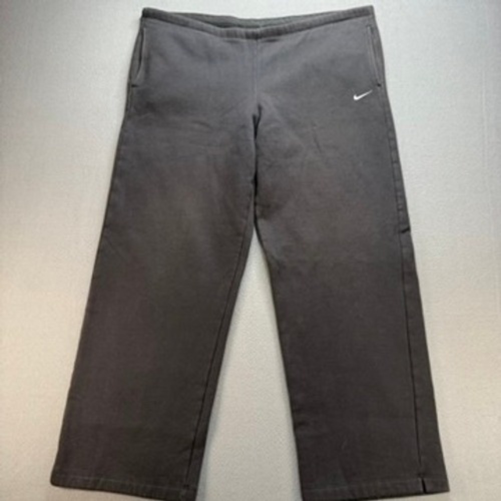 Vintage Nike Sweatpants Mens M Grey Y2K Fleece Wide Leg Swoosh Embroidered 90s